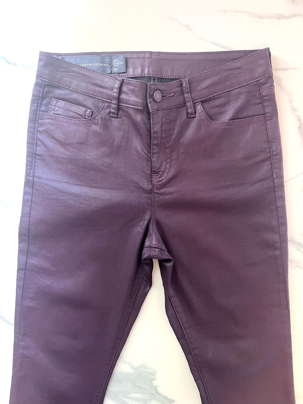 A/X Armani Exchange Waxed Coated Plum Skinny Jeans High Waist Size 27